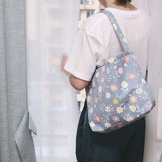Floral Print Cotton Tote Bag Small Flower - Blue - One Size