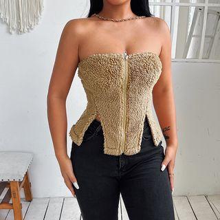 Fluffy Zip-up Tube Top