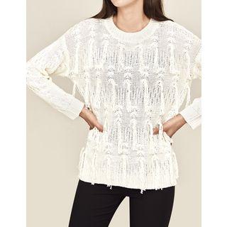 Round-neck Tassel-detail Knit Top