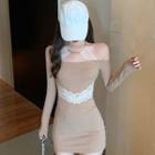 Halter-neck Lace Panel Mini Bodycon Dress