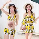Set: Cartoon Print Bikini + Cover-up Dress