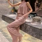 Sleeveless Cropped Top / Wide-leg Pants / Set