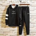 Set: Two-tone Lettering Hoodie + Sweatpants