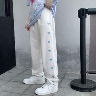 Drawstring Heart Printed Wide-leg Pants
