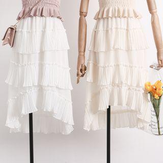 Ruffle-layered Chiffon Midi Skirt
