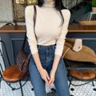 Turtle-neck Rolled-edge Knit Top