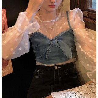 Dot Mesh Blouse / Bow Camisole Top