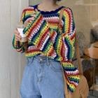 Color-block Eyelet-knit Top