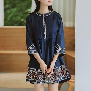 Ethnic Embroidered 3/4 Sleeve Mini Dress