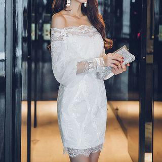 Lace Off Shoulder Long Sleeve Dress