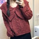Bow Front Sweater / Denim Mini A-line Skirt