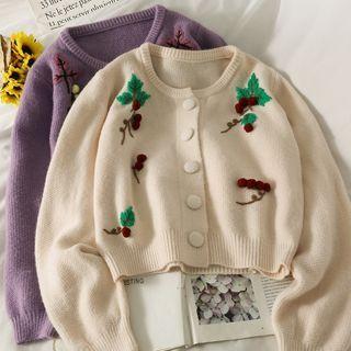 Embroidered Button-up Crop Sweater