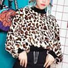 Leopard Furry Pullover Leopard - Almond - One Size