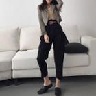 Set: Crop Blazer + Dress Pants + Belt