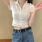 Short-sleeve Half-zip Cropped Polo Shirt