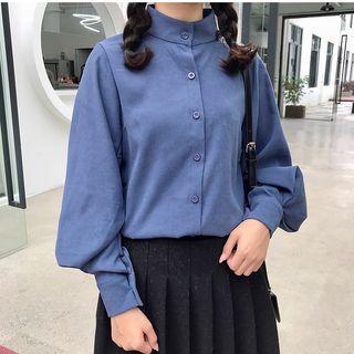 Stand Collar Puff-sleeve Shirt
