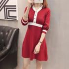 Contrast Trim A-line Knit Minidress