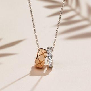 Rhinestone Hoop Necklace Rose Gold & Silver - One Size