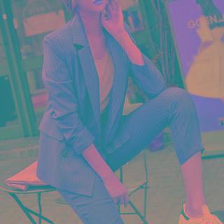 Set: Striped Blazer + Striped Straight Leg Pants