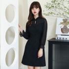 Mandarin Collar Bell-sleeve Mini A-line Dress