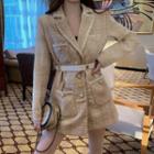 Tweed Beaded Button Coat Almond - One Size