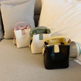 Striped Strap Faux Leather Bucket Bag