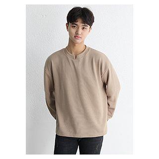 Slit Crew-neck Ribbed T-shirt