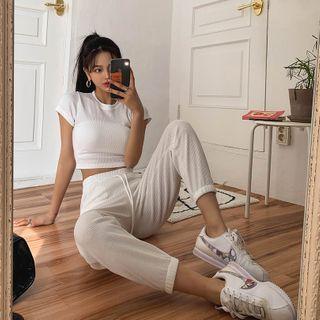 Set: Ribbed Cropped T-shirt + Jogger Pants