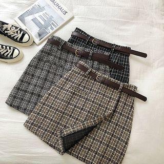 Belted Asymmetric Plaid High-waist A-line Mini Skirt