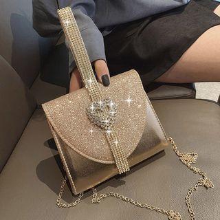 Rhinestone Heart Glitter Crossbody Bag
