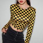 Long-sleeve Cropped Plaid Top
