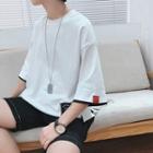 Mock Two-piece Applique Elbow-sleeve T-shirt