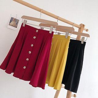 Plain Single-breasted High-waist Chiffon A-line Skirt