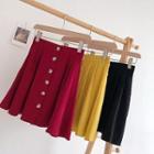 Plain Single-breasted High-waist Chiffon A-line Skirt