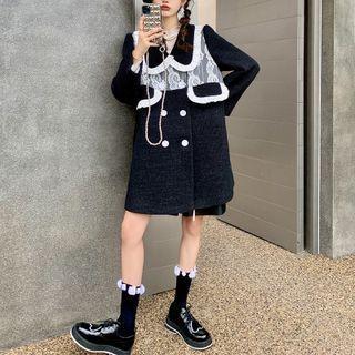 Ruffle Trim Lace Panel Coat