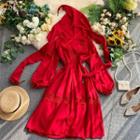 Hood Long-sleeve Midi A-line Dress