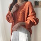 V-neck Loose-fit Rib-knit Top