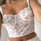 Cherry Embroidered Cropped Camisole White - One Size