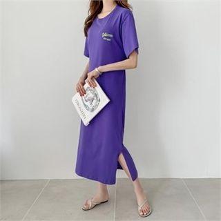 Slit-back Letter Print T-shirt Dress