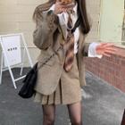 Single-breasted Blazer / Mini A-line Skirt / Plain Shirt / Plaid Tie / Set