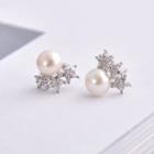 Faux Pearl Ear Stud 1 Pair - Silver - One Size
