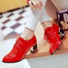 Pointed Block Heel Lace-up Shoes