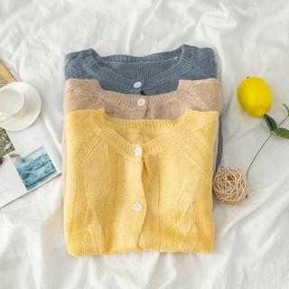 Round Neck Cable Knit Plain Cardigan