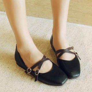Faux Leather Cross Strap Mary Jane Flats