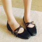 Faux Leather Cross Strap Mary Jane Flats