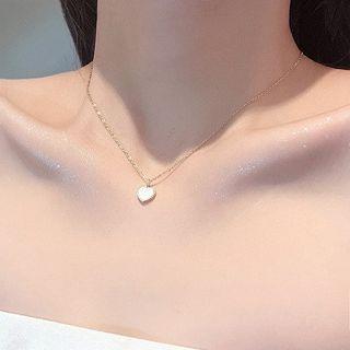Heart Pendant Necklace 01 - 1pc - Gold & White - One Size