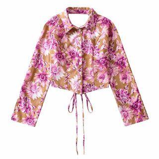 Floral Cutout-back Crop Shirt