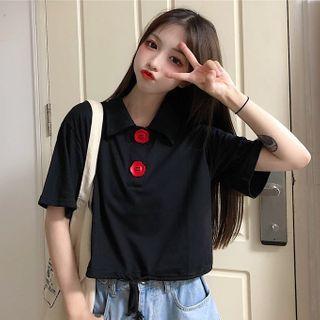 High-waist Short-sleeve Polo Top