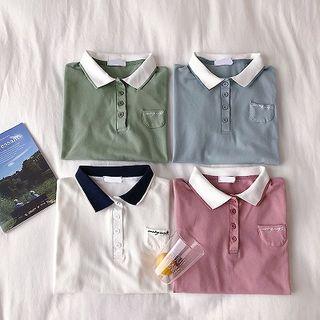 Short-sleeve Polo Collar Letter Embroidered T-shirt
