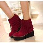 Wedged Fringed Short Boots